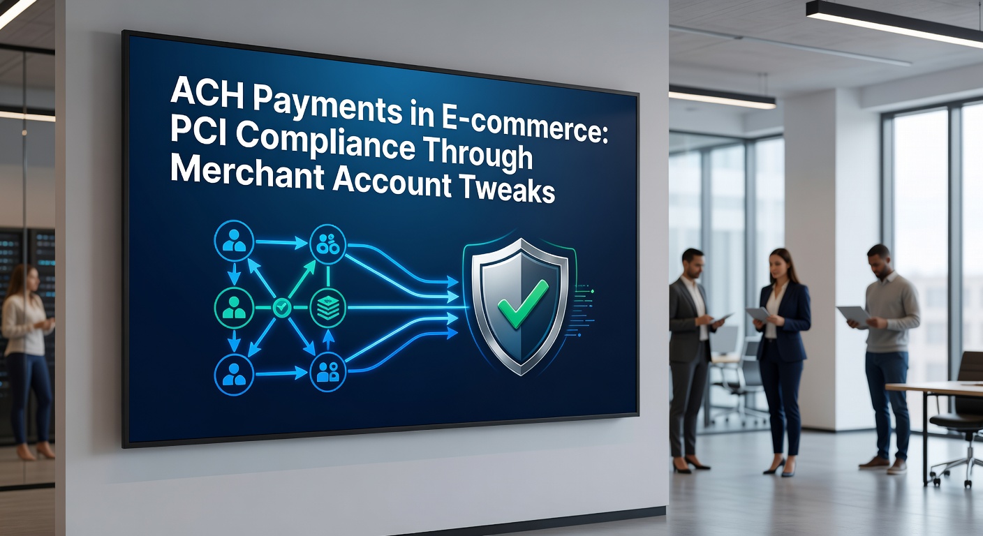 Digital flowchart showing ACH payment processing from e-commerce checkout to bank settlement, highlighting secure data transmission paths