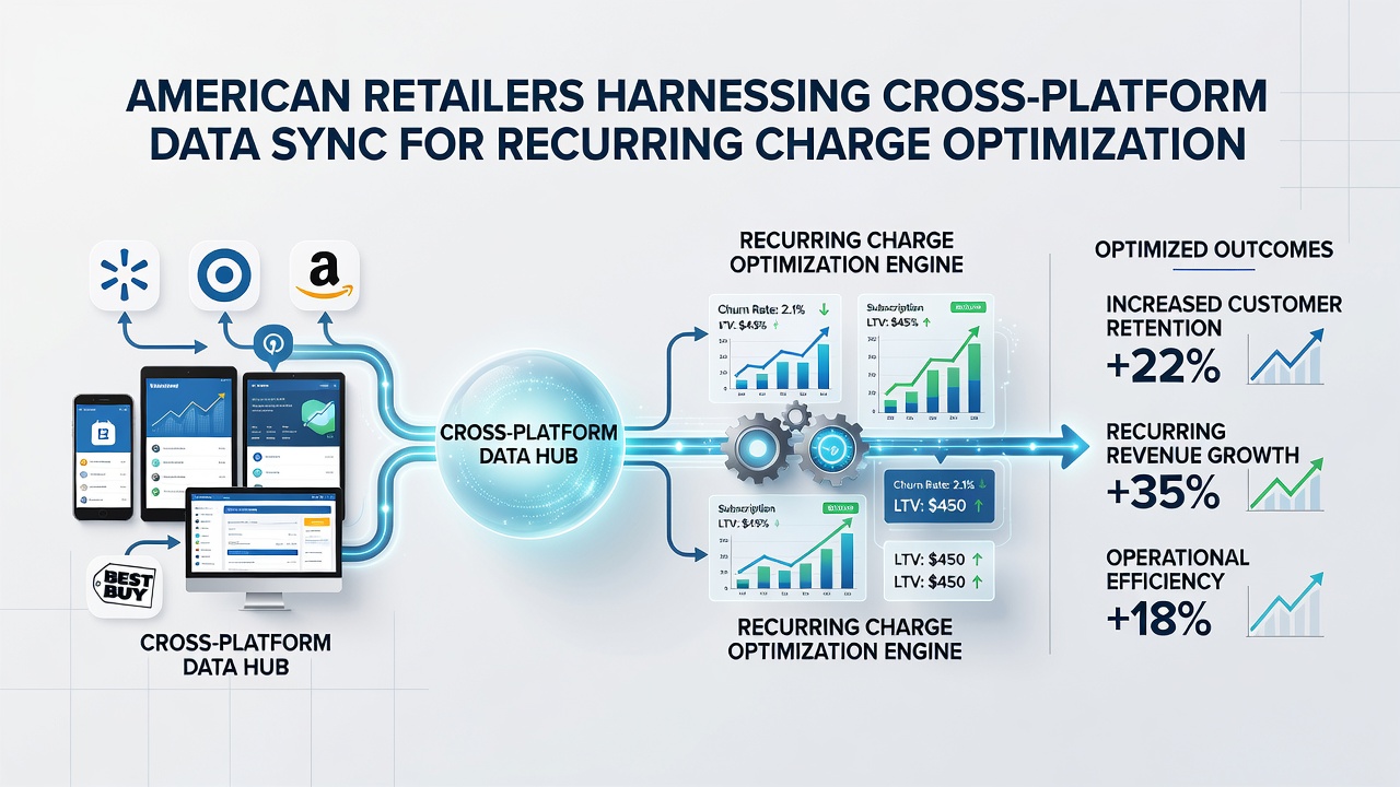 Retail dashboard displaying synchronized data streams for recurring charge management in American stores