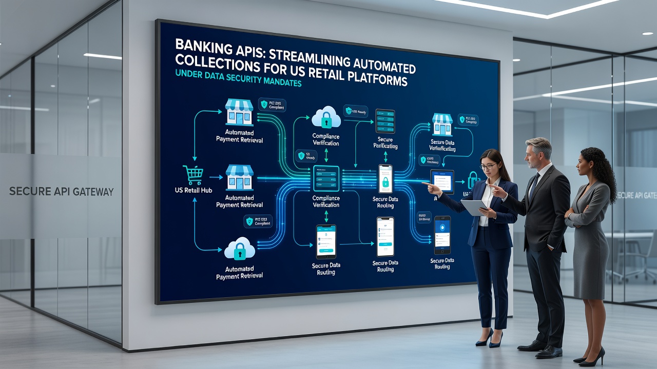 Secure data flows through banking APIs in US retail collection environments
