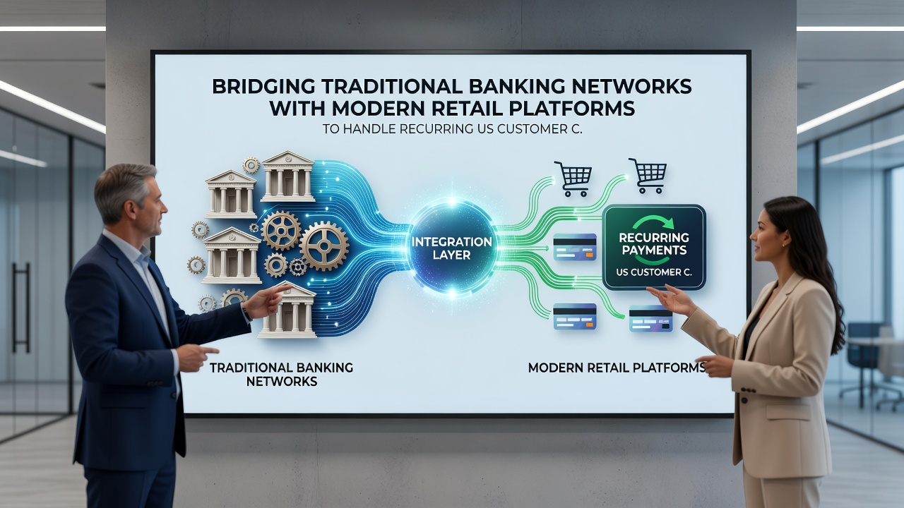 Data protection standards applied during integration of banking networks and retail platforms for recurring charges