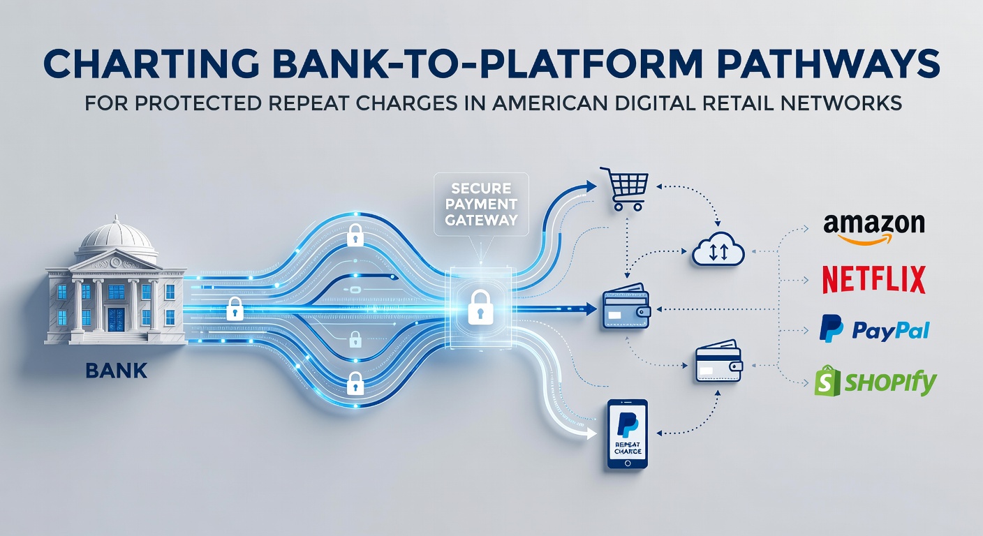 Illustration of secure bank-to-platform pathways supporting protected recurring charges across American digital retail networks