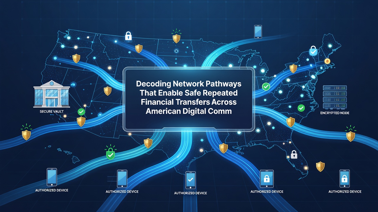 Illustration of secure data flows and settlement processes in American e-commerce payment networks