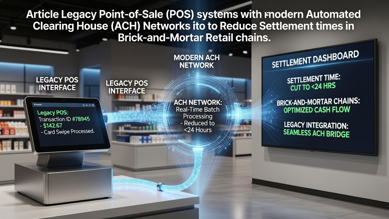 Legacy POS terminal connected to modern ACH processing network in a retail store environment