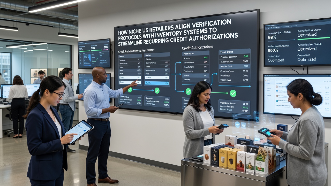 Niche US retailer dashboard showing verification protocols synced with real-time inventory levels for recurring credit authorizations