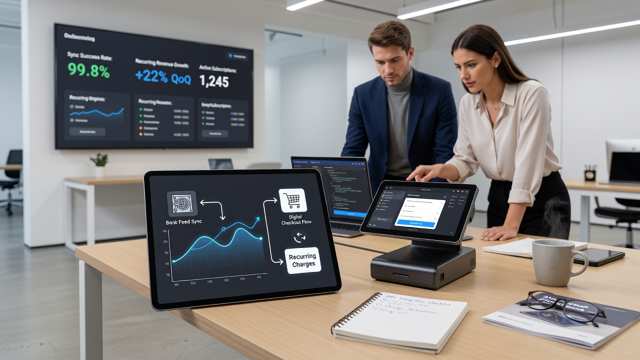 Backend dashboard displaying synced bank feeds and recurring charge schedules