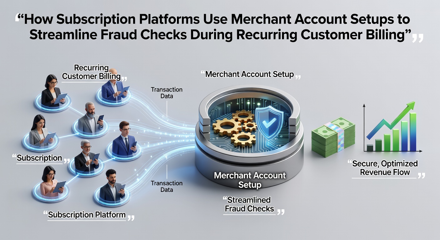 Diagram showing merchant account configuration for subscription fraud checks in recurring billing systems