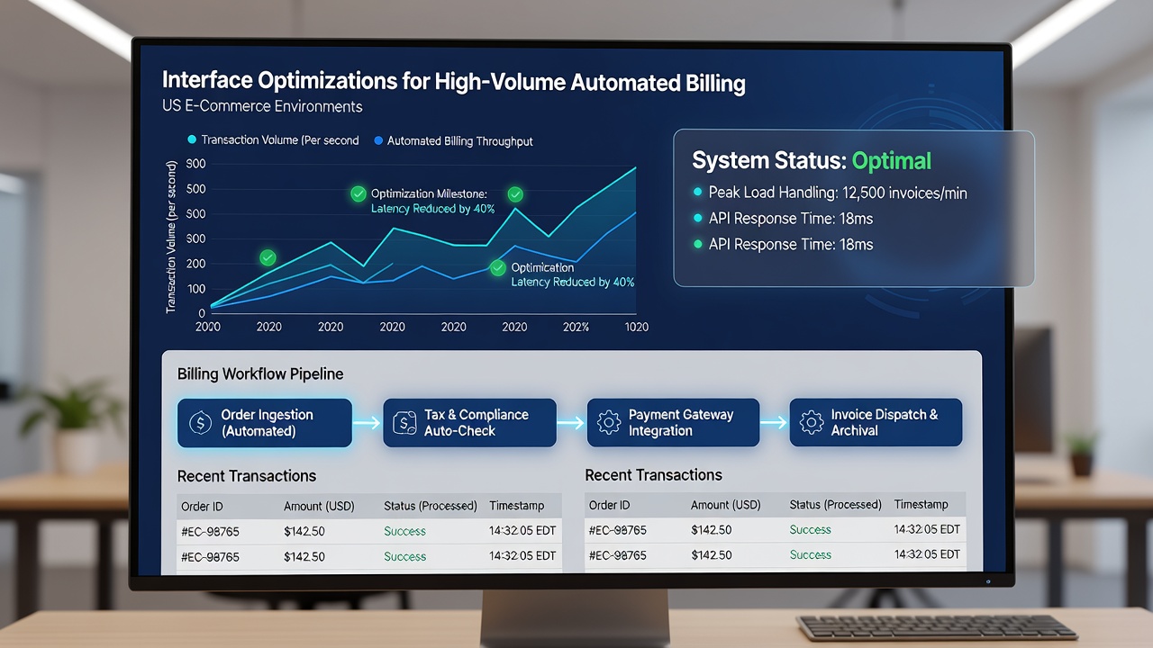 Optimized backend interface displaying cached billing data streams and queue management tools