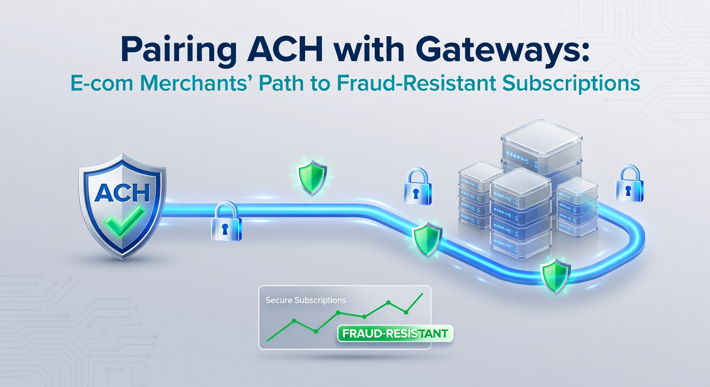 Diagram showing ACH payments integrating seamlessly with e-commerce payment gateways for secure subscription billing