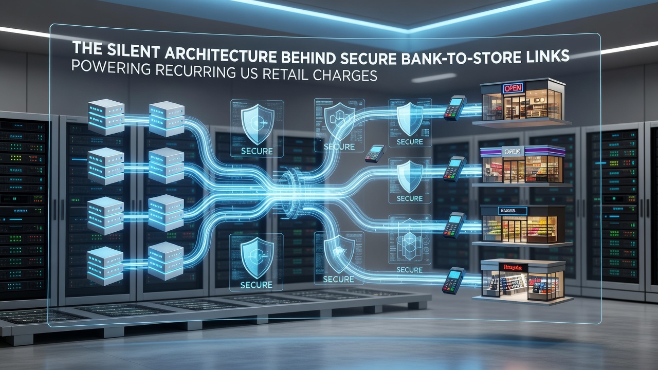 Encrypted data flow between US banks and retail platforms for subscription billing