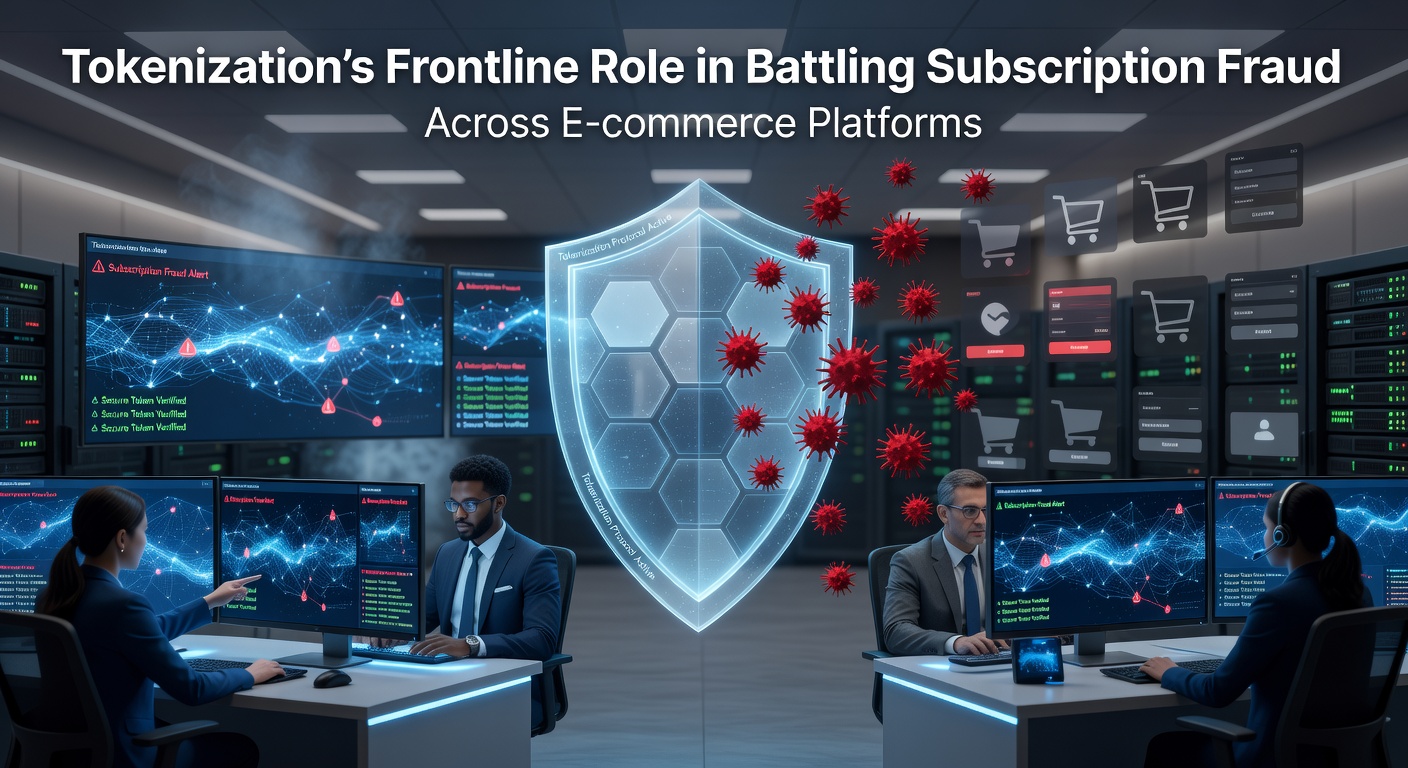 Digital shield representing tokenization protecting payment data from subscription fraud attacks in e-commerce