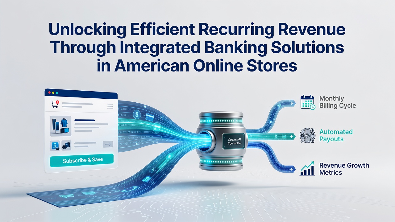 Integrated banking dashboard showing recurring payment flows for US online retail