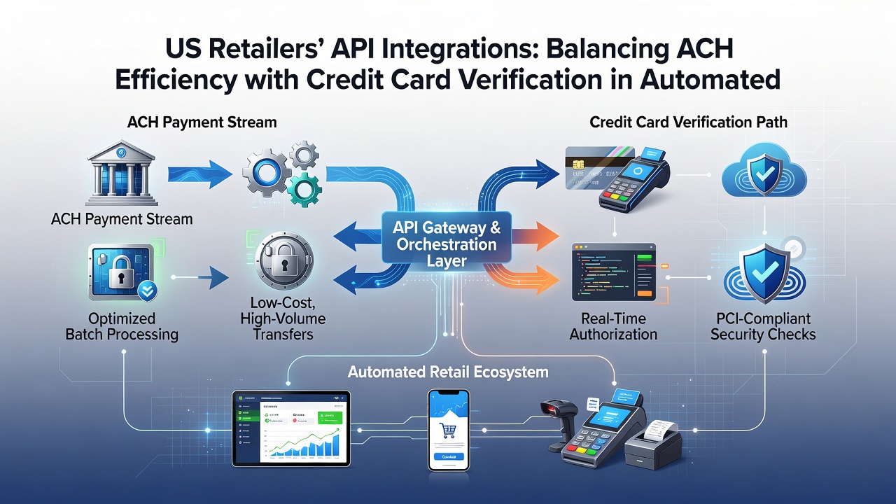 Retail billing workflow diagram showing ACH and credit card API pathways